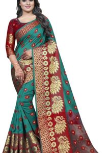 Embellished Banarasi Jacquard Saree Sea Green💚