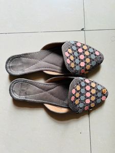 Grey Ehtnic Mojri Footwear