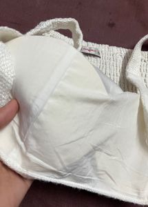 Zara White Textured Crop Top