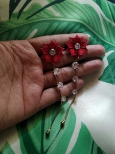 Floral Red Lond Earrings