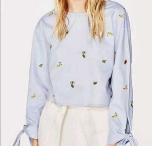 ZARA Banana Avocado Embroidery Top