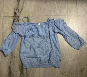 blue cold shoulder ruffle top us polo assn