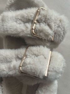 H&amp;M Fuzzy Double Strap Slides