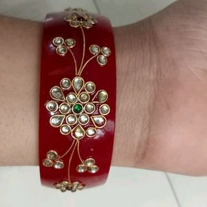 Beautiful Red Kundan Work Kada And White Kundan Work Kada Combo