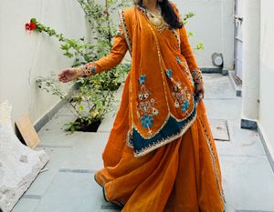 Orange Embroidered Lehenga Set