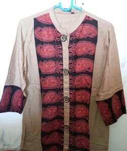 Cotton Blend Embroidered Tan Kurti