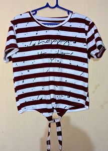 White And Maroon Striped Top