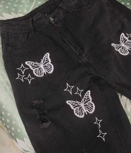 Black Urbanic Embroidery Denim Jeans For Women
