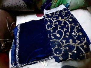 Royal Blue Velvet Saree - Unused