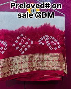 Red & White Bandhani Saree