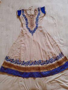 Elegant Beige And Blue Anarkali Suit