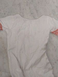 White &amp; Red Cotton Kurta Set