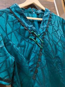 Teal Black-Lace Wrap Maxi Nighty