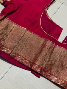 Red Sari Blouse with Embroidered Sleeves