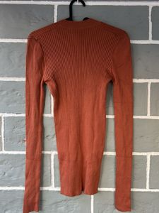 Rust Ribbed Long Sleeve Top