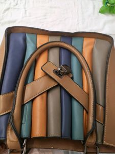 Striped Tote Bag with Lock Pattern