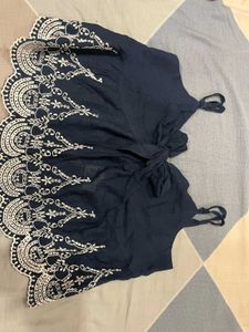 Navy Bow Top with Embroidery