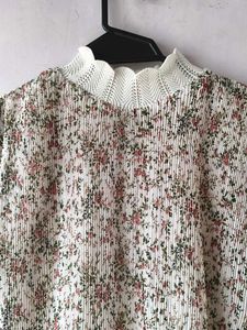 Floral Pleated Mock Neck Top