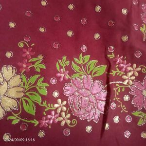 Pink Printed Saree No Blouse