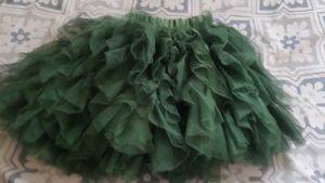 Green and black Tulle Ruffle Skirt