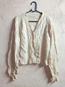 Women's Cream Crop Cardigan Winter Sweater