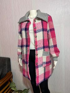 Vintage Pink Plaid Wool Coat