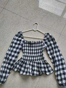 Black White Peplum Top