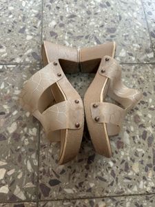 Nude &amp; Gold Slide Sandals