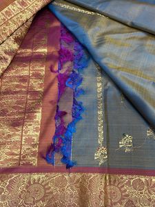 Kanchivaram Pure Silk   Grey And Orange Saree