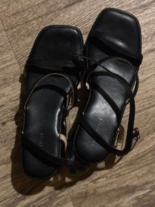 Black Strappy Square Toe Sandals