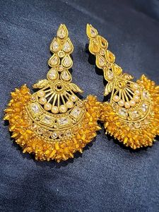 Elegant Gold-tone Chandbali Earrings diamond yello