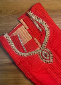 Red Embellished Kurti Set