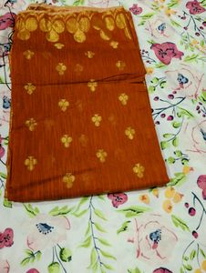 Chanderi Cotton Orange Saree