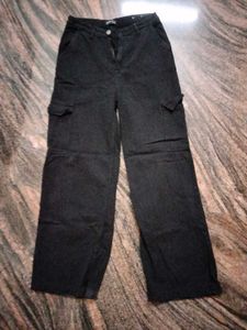 Black Cargo Wide Leg Jeans