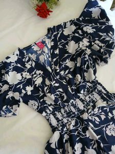 Brand New Floral Mini Dress Dark Blue with Slit