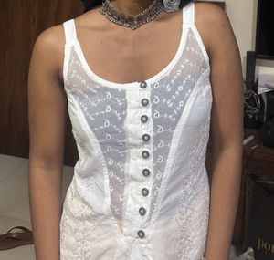 White Embroidered Sleeveless Top