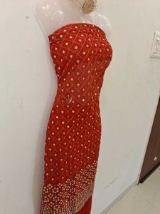 Red Mirror Work Dress Material without duppta