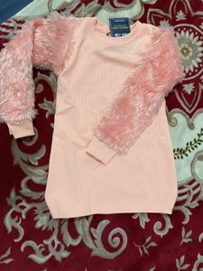 Peach Fur Sleeve Top for baby girl
