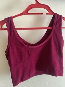 Burgundy Ribbed Cropped Tank