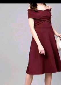 Women Burgundy Off Shoulder Dress