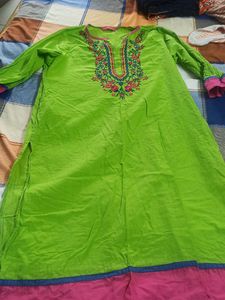 Parrot Green Embroidered Kurta
