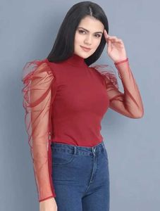 Maroon Net Sleeves Top