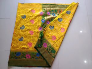 Beautiful Yello And Green Colour Saree