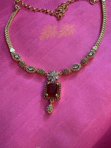Elegant Gold-Tone & Ruby Necklace