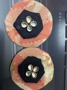 Peach Floral Fabric Base Earrings