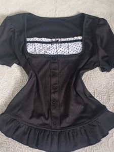 Aesthetic Black Milkmaid Top🖤🪽🐈‍⬛️