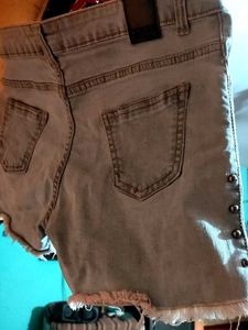 Frayed Studded Denim Shorts