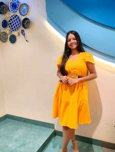 Yellow V-Neck Cotton Dress