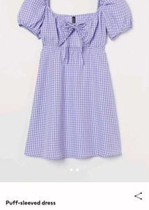 H&amp;M Lavender Gingham Puffed Sleeved Dress