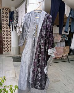 Floral Gown With Net Dupatta